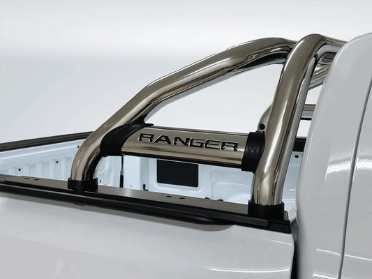 Ford Ranger Next Gen Sports Bar w Oval Side Tubes Stainless – Fits Double Cab and Super Cab Models (Fits Securi Lid & OEM Tonneau)