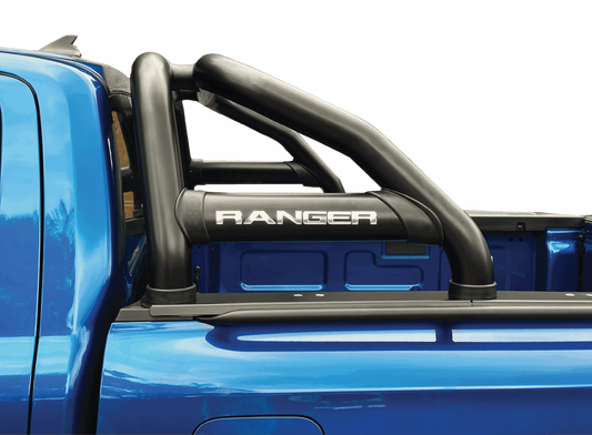 Ford Ranger Next Gen Sports Bar x Oval Side Tubes Black – Fits Single Cab Only (Fits with Securi Lid & OEM Tonneau Cover)