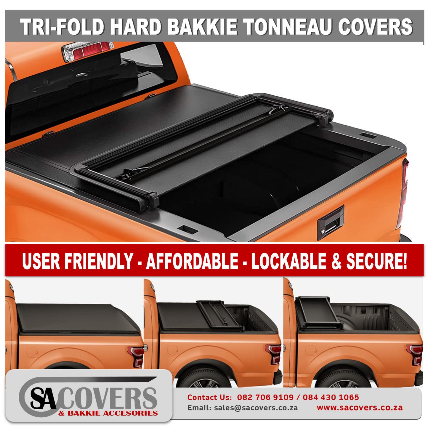 Trifold Hard Lockable Bakkie Tonneau Covers Ford