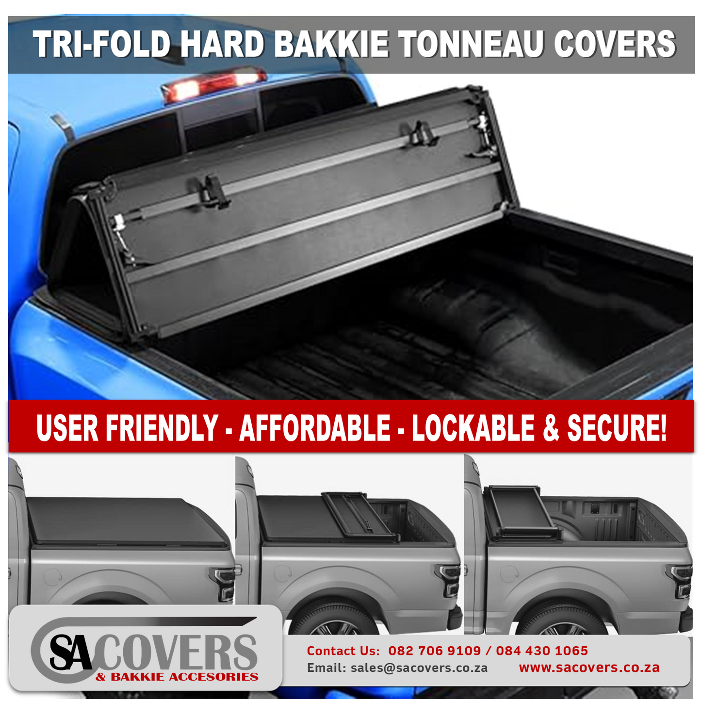 Trifold Hard Lockable Bakkie Tonneau Covers Toyota Hilux