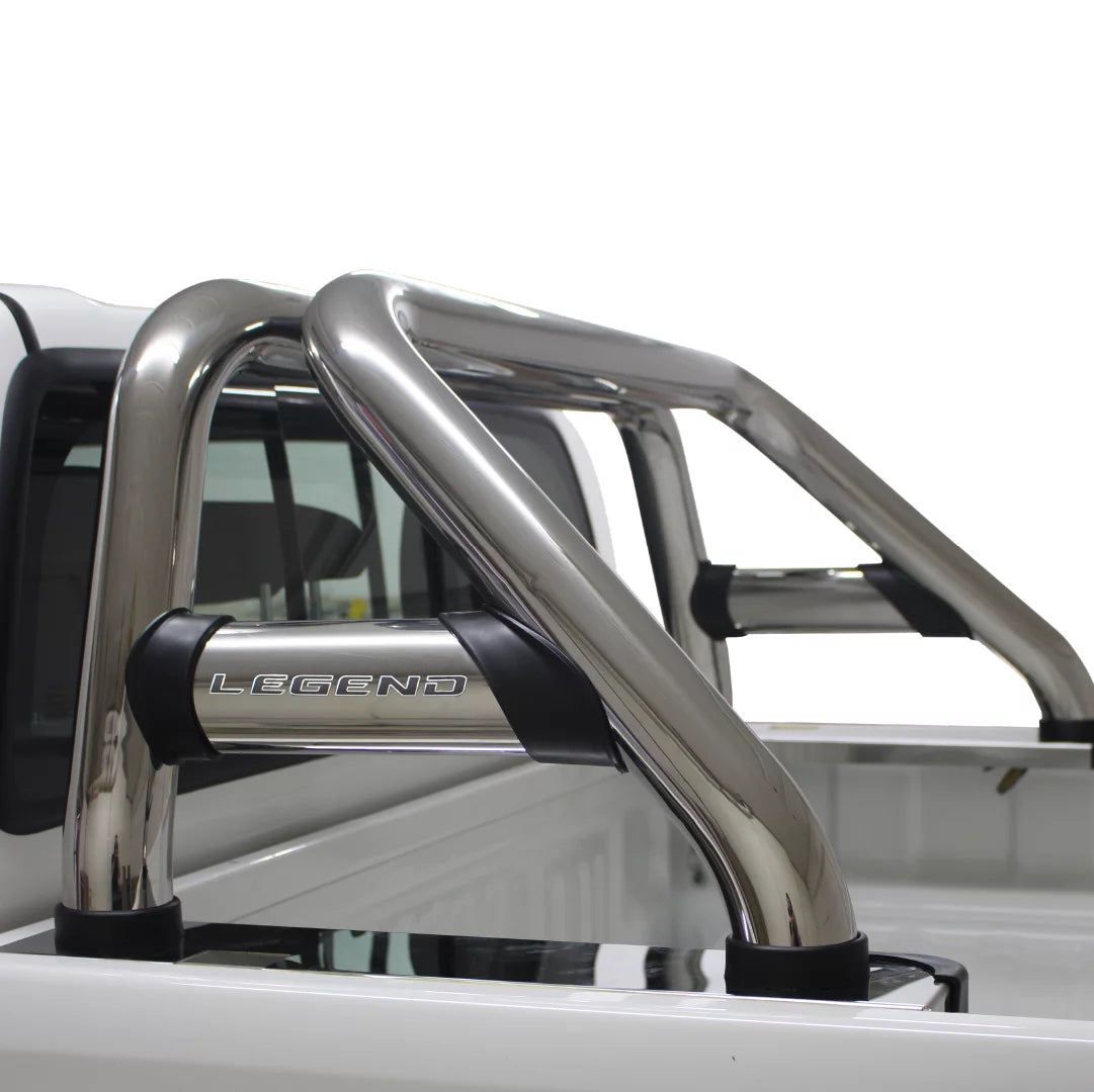 Toyota Hilux LEGEND Oval Sports Bar Double Cab & Extended Cab Stainless (Black Base Plates)