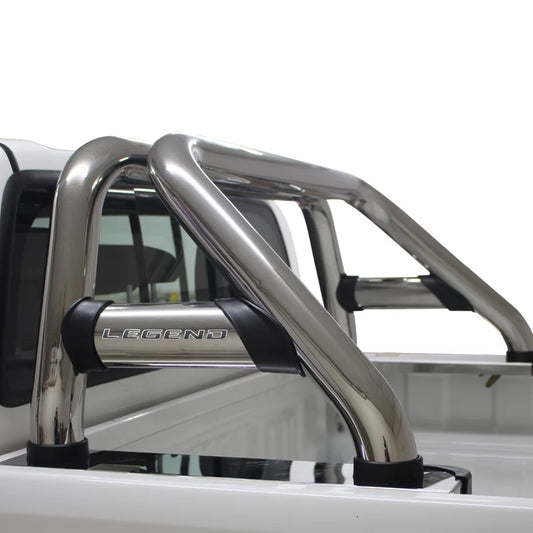 Toyota Hilux LEGEND Oval Sports Bar Double Cab & Extended Cab Stainless (Black Base Plates)